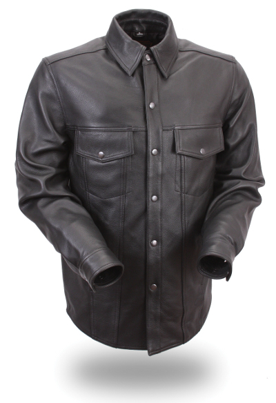 mens black shirt with leather sleeves